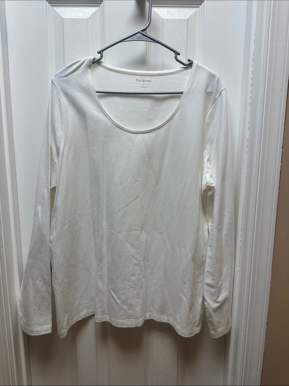 Kim Rogers Cream Scoop Neck Long Sleeve Top